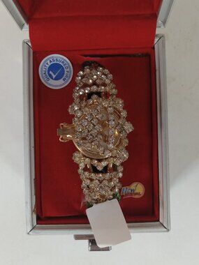 Women's Gold Tone Quemex Watch Rhinestone Jewels Bling Ornate Fashion New Box